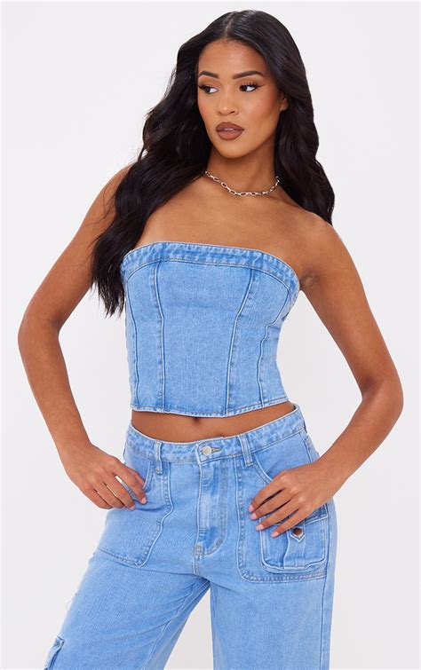 pretty little thing corset|strapless denim corset top.